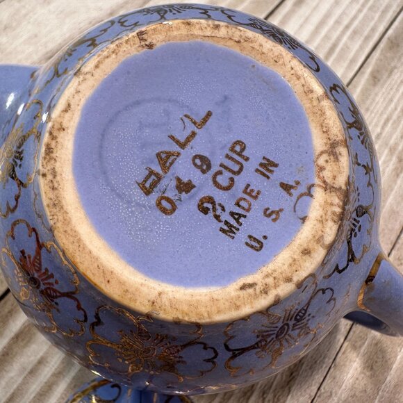 Hall China French Floral Ceramic Teapot Periwinkle Vintage USA Lid 2 Cups - Picture 13 of 13